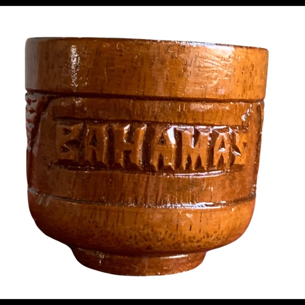 Carved Wood Souvenir Mug Coffee Cup Bahamas Vintage Boho Decor